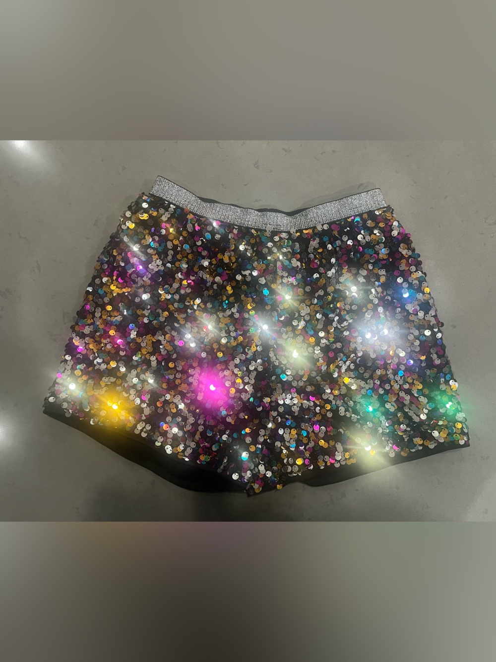 SHEIN Multicolor Sequin Shorts with Silver Waistband